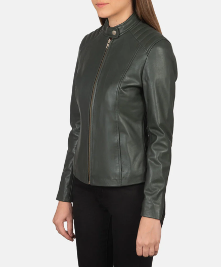 Kelsee Green Leather Biker Jacket