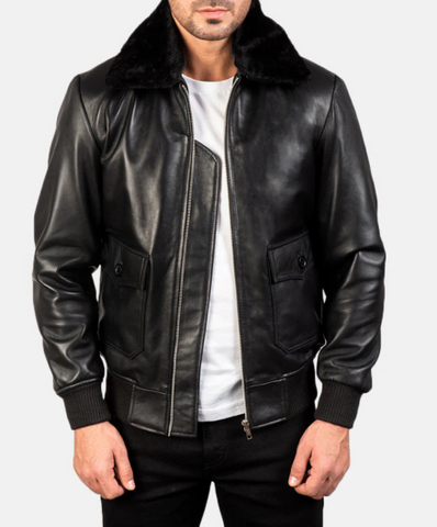 Airin G-1 Black & White Leather Bomber Jacket