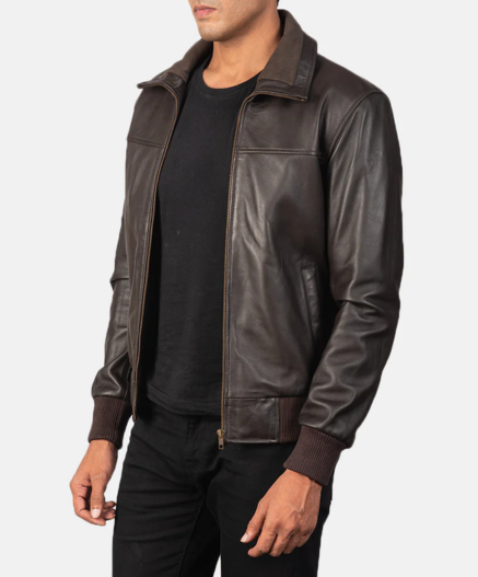 Air Rolf Brown Leather Bomber Jacket