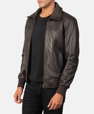 Air Rolf Brown Leather Bomber Jacket