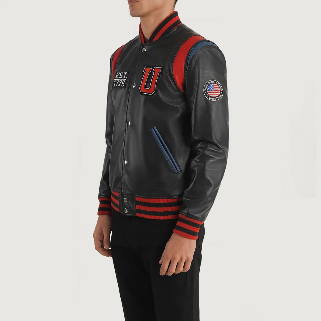 Liberte USA Black Leather Varsity Jacket