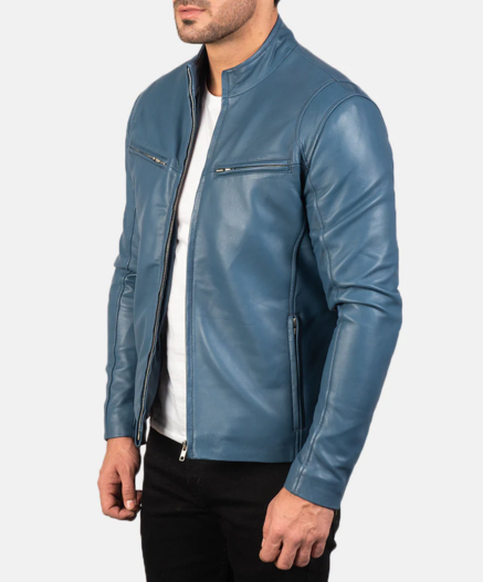 Ionic Blue Leather Biker Jacket