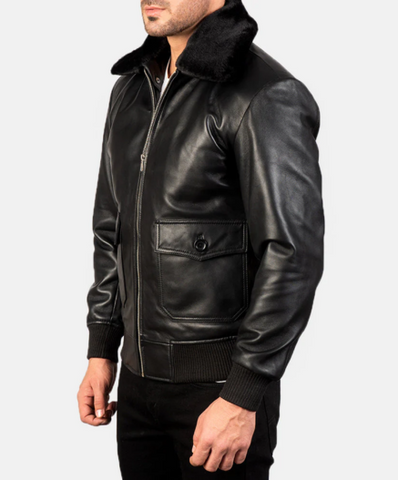 Airin G-1 Black Leather Bomber Jacket