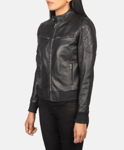 Zenna Black Leather Bomber Jacket