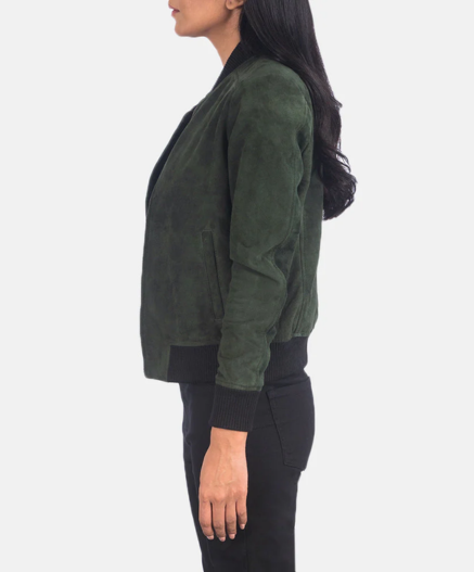 Bliss Green Suede Bomber Jacket