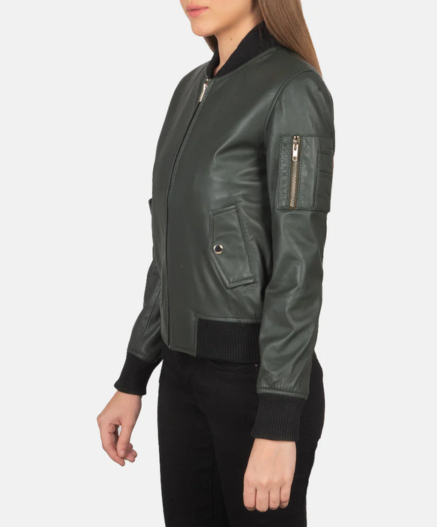 Ava MA-1 Black Leather Bomber Jacket