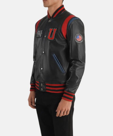 Liberte USA Black Leather Varsity Jacket
