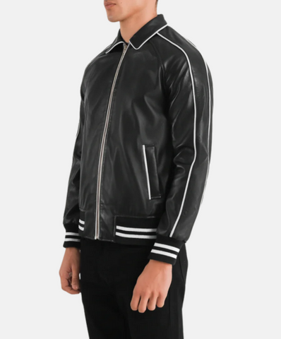 Cooper Black Leather Varsity Jacket