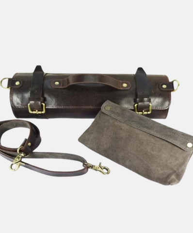 Leather Knife Roll Dark Brown