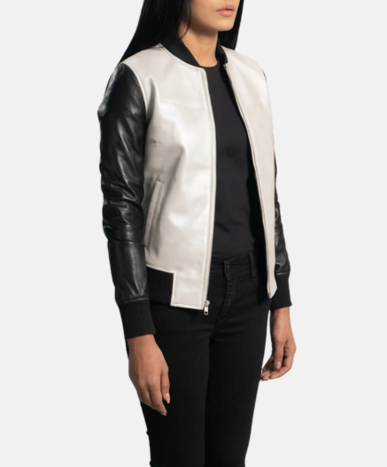 Cole Silver Leather Bomber Jacket