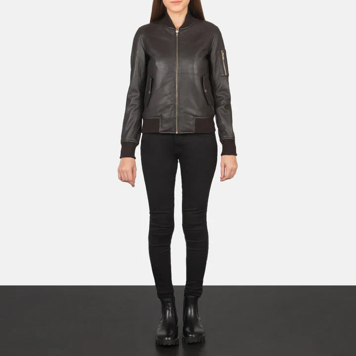 Ava MA-1 Brown Leather Bomber Jacket