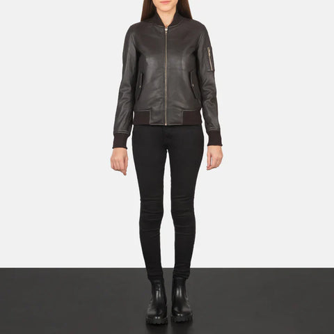 Ava MA-1 Brown Leather Bomber Jacket