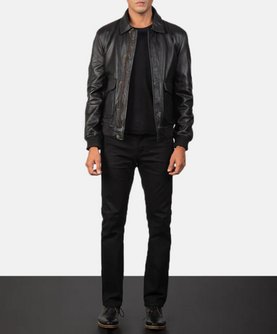 Coffmen Black A2 Leather Bomber Jacket