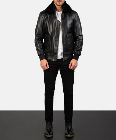 Airin G-1 Black & White Leather Bomber Jacket