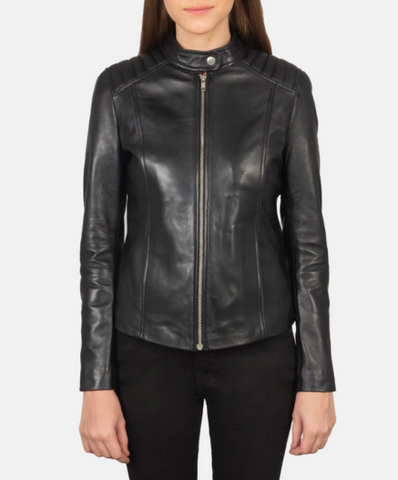 Kelsee Black Leather Biker Jacket