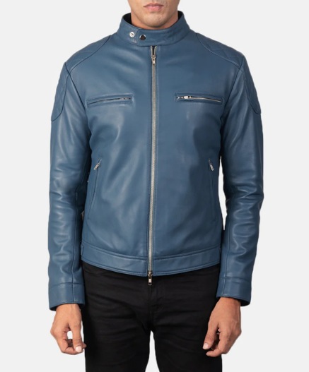 Gatsby Blue Leather Biker Jacket