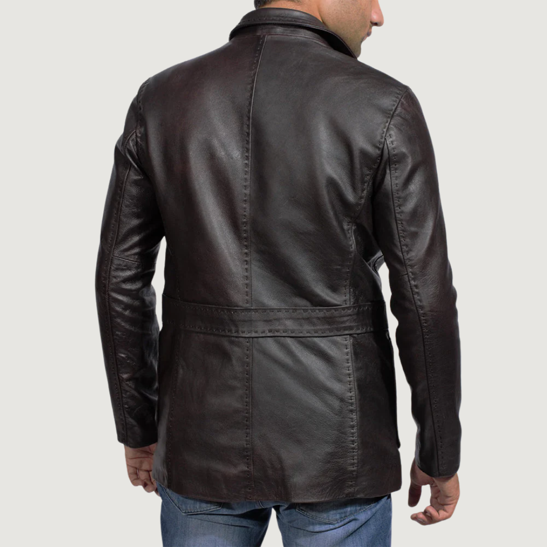 Wine Black Leather Blazer
