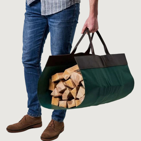 Large Leather Canvas Wood Carrying Bag