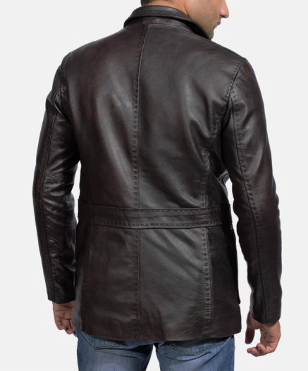 Wine Black Leather Blazer