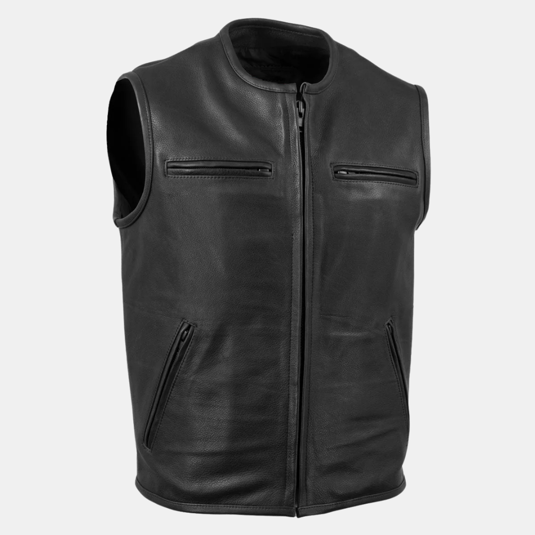 Men's Black Premium Leather Vest - Club Style Vest!