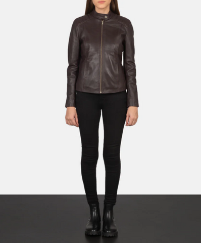 Kelsee Maroon Leather Biker Jacket