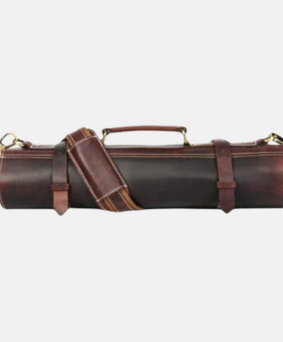 Leather Chef Knife Roll Walnut Brown 10 Slots