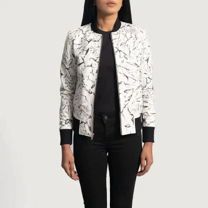 Donna Blake White Leather Bomber Jacket