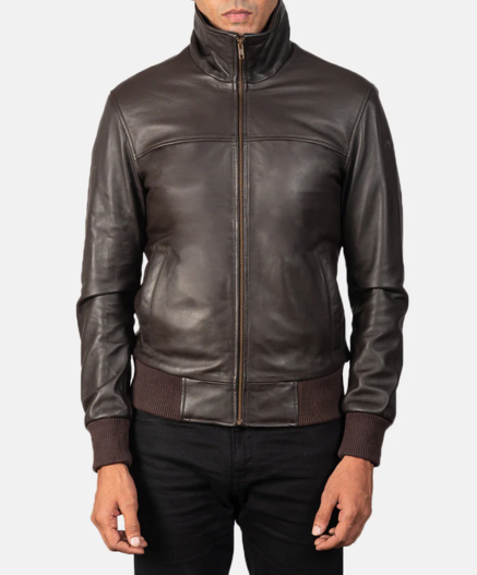 Air Rolf Brown Leather Bomber Jacket