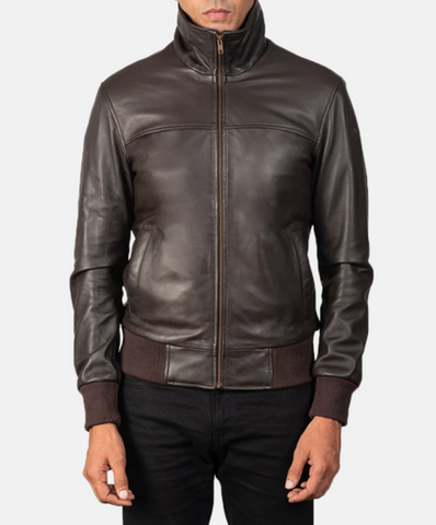 Air Rolf Brown Leather Bomber Jacket