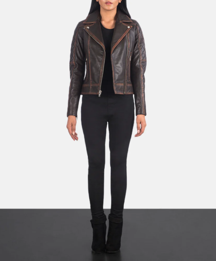 Carolyn Quilted Vintage Brown Biker Jacket