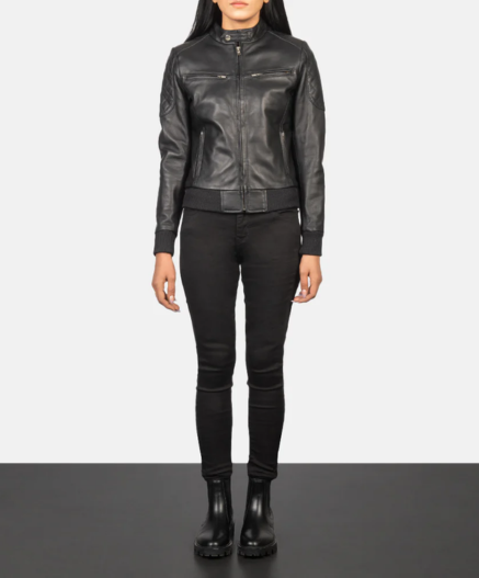 Zenna Black Leather Bomber Jacket