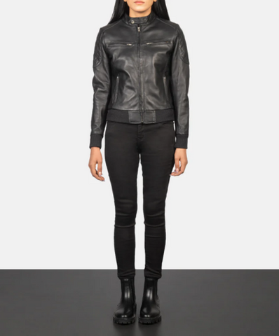 Zenna Black Leather Bomber Jacket