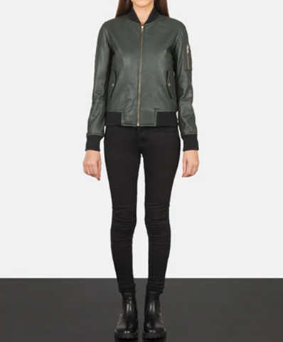 Ava MA-1 Black Leather Bomber Jacket