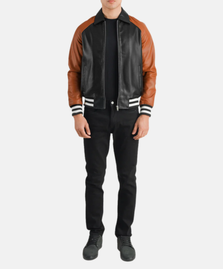 Walton Black & Brown Leather Varsity Jacket