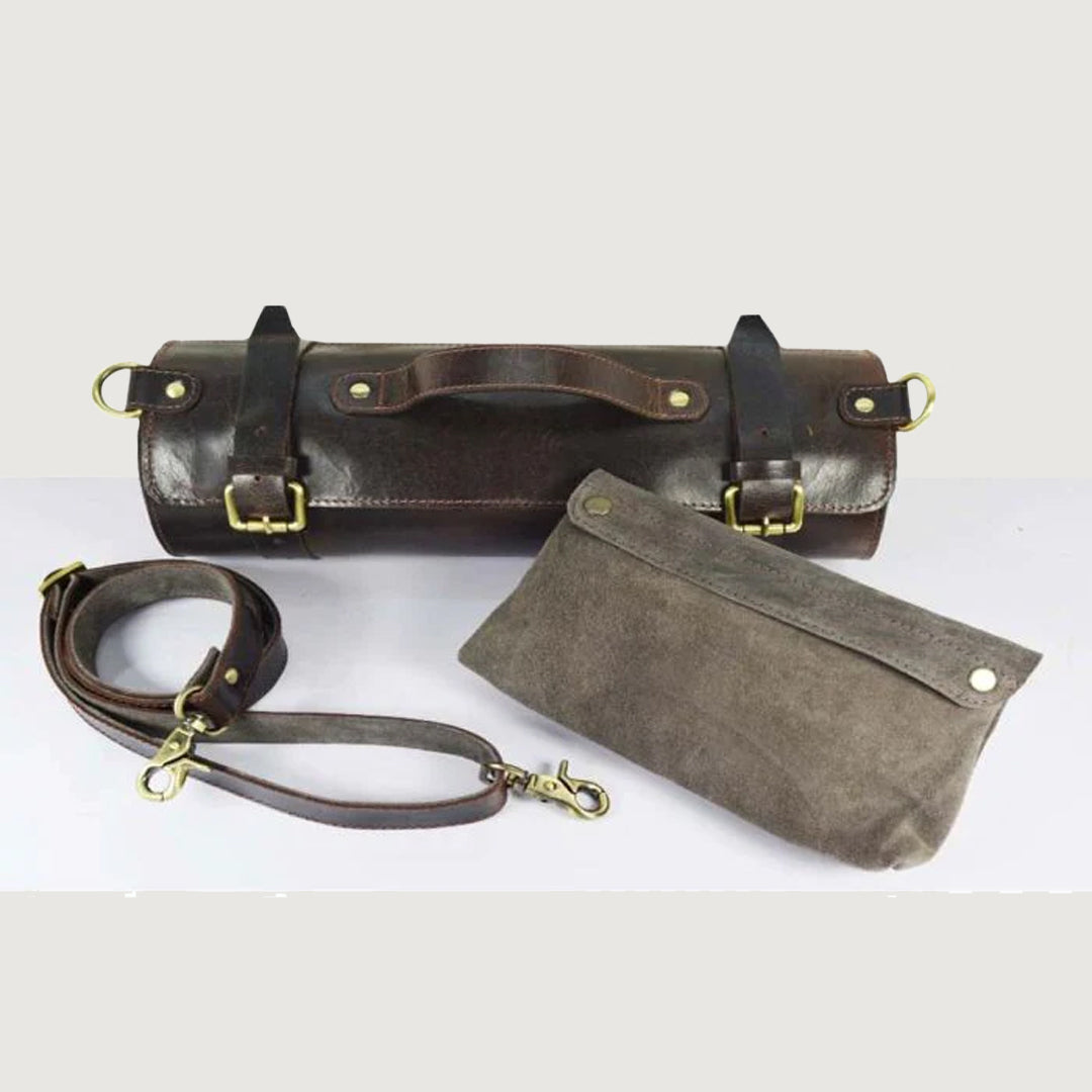Leather Knife Roll Dark Brown