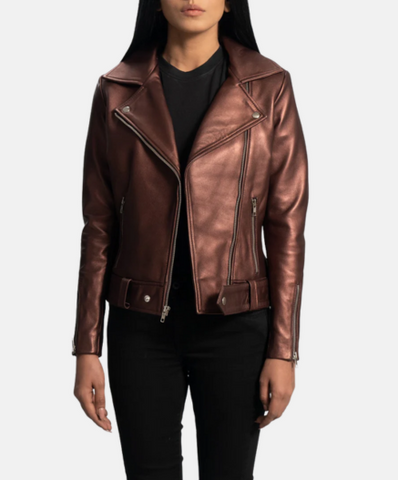 Rumy Maroon Leather Biker Jacket