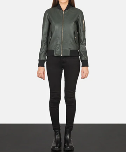 Ava MA-1 Green Leather Bomber Jacket