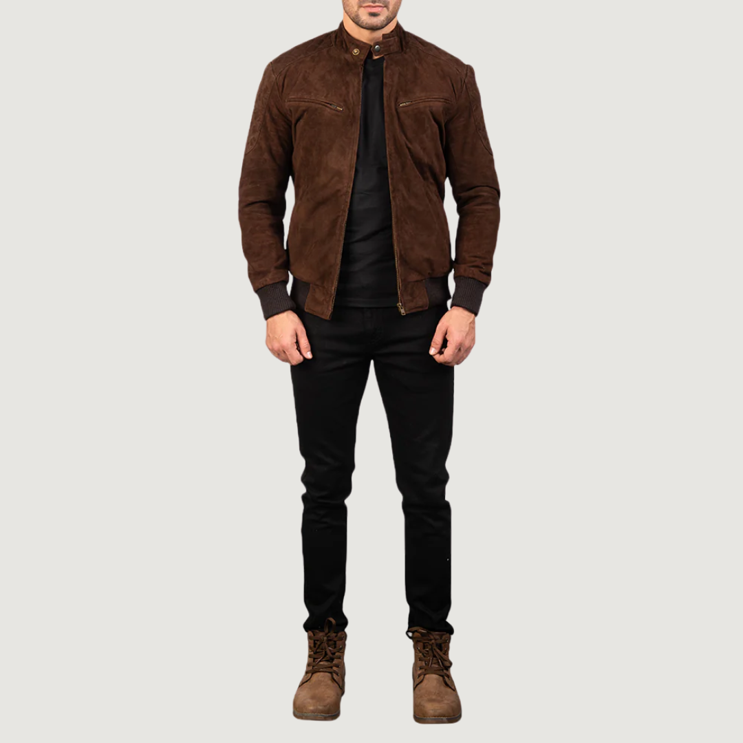 Sven Mocha Suede Bomber Jacket