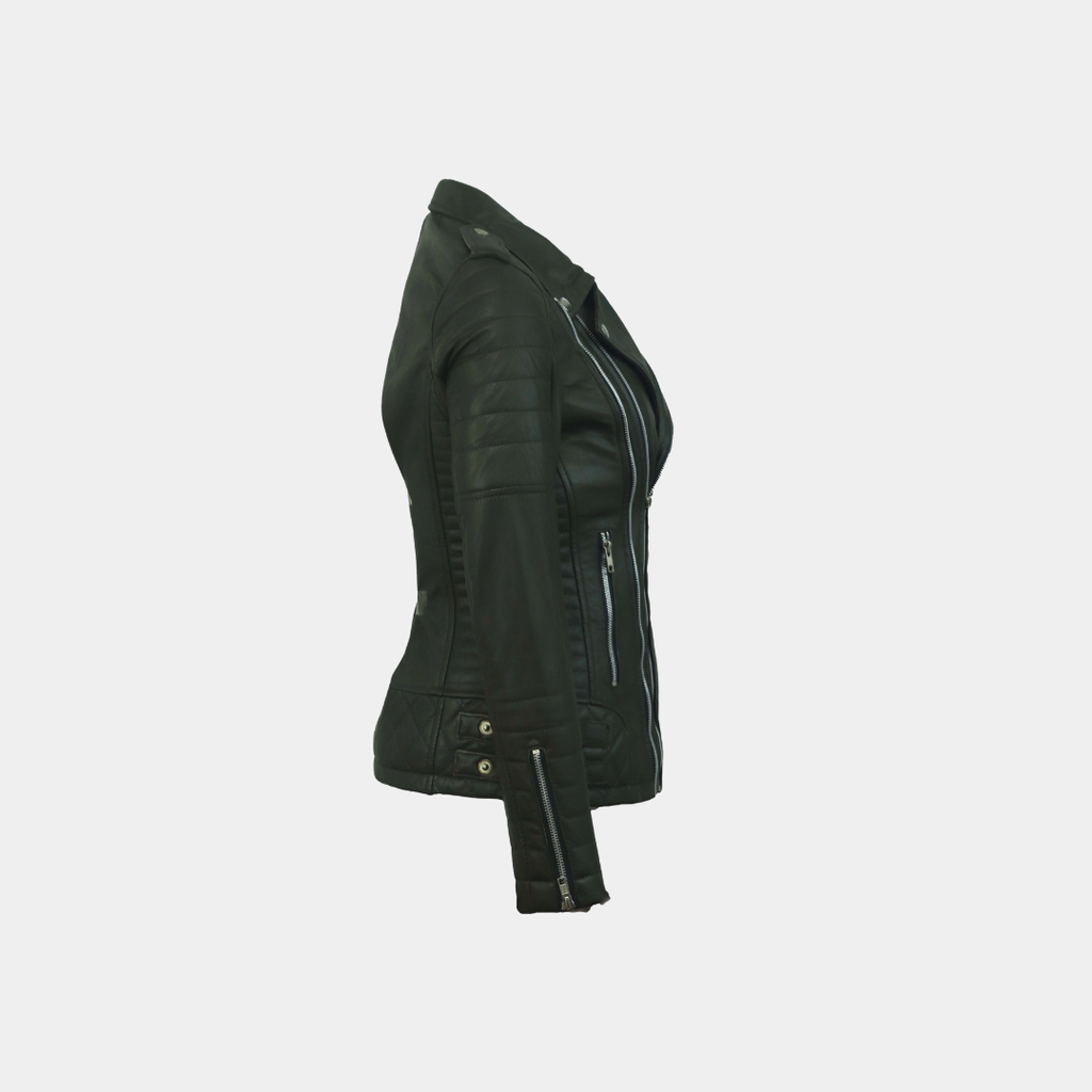 Charlotte Burnt Green Leather Jacket