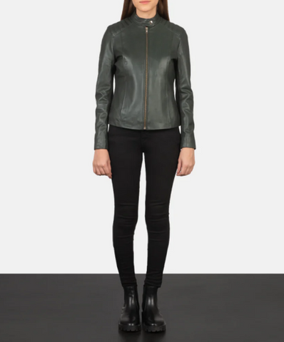 Kelsee Green Leather Biker Jacket