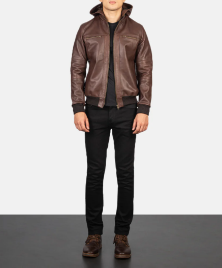 Bouncer Biz Brown Leather Bomber Jacket