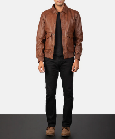 Coffmen Brown A2 Leather Bomber Jacket