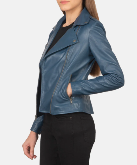 Flashback Blue Leather Biker Jacket