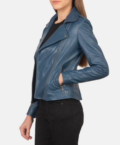 Flashback Blue Leather Biker Jacket