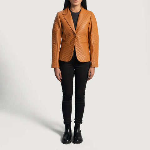 Cora Quilted Brown Leather Blazer