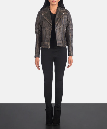Carolyn Quilted Distressed Brown Biker Jacket