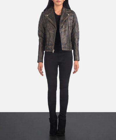Carolyn Quilted Distressed Brown Biker Jacket