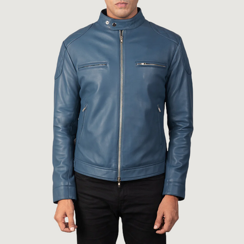 Gatsby Blue Leather Biker Jacket