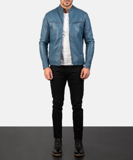 Ionic Blue Leather Biker Jacket