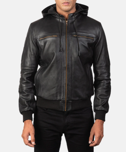 Bouncer Biz Black Leather Bomber Jacket